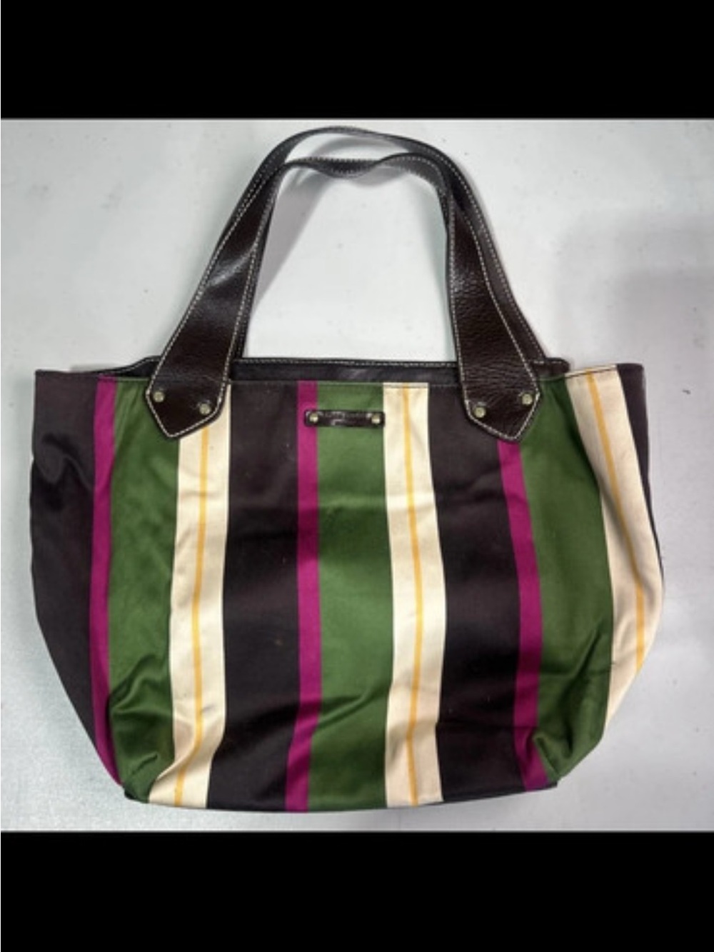 Vintage kate spade Multicolor Stripe Satchel with Dark Brown Handles